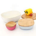 Custom Eco Friendly Bamboo Fiber Dinnerware Salad Bowl With Wood Lid